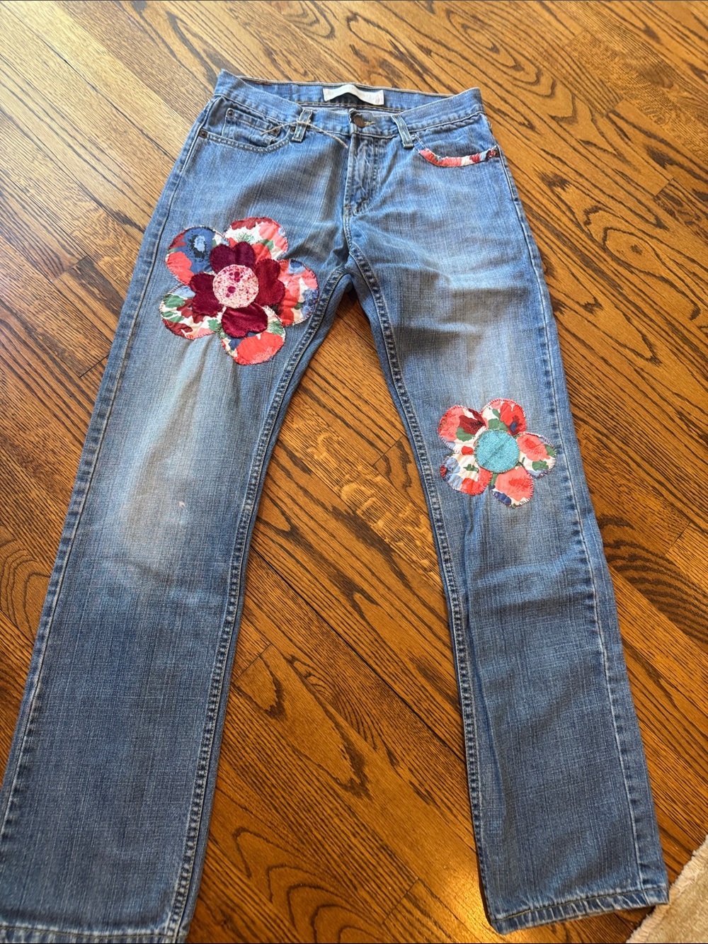 Vintage 514 Levi’s Women's Jeans Hand Sewn Floral Applique Slim Straight 29 x 33